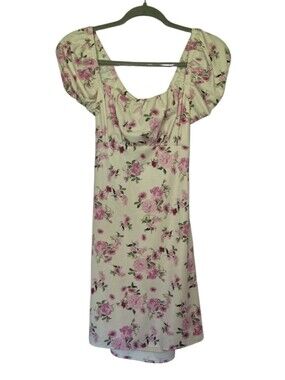 Altar'd State Size Small Pink And White Floral Dress Ties In Back Puffy Sleeves